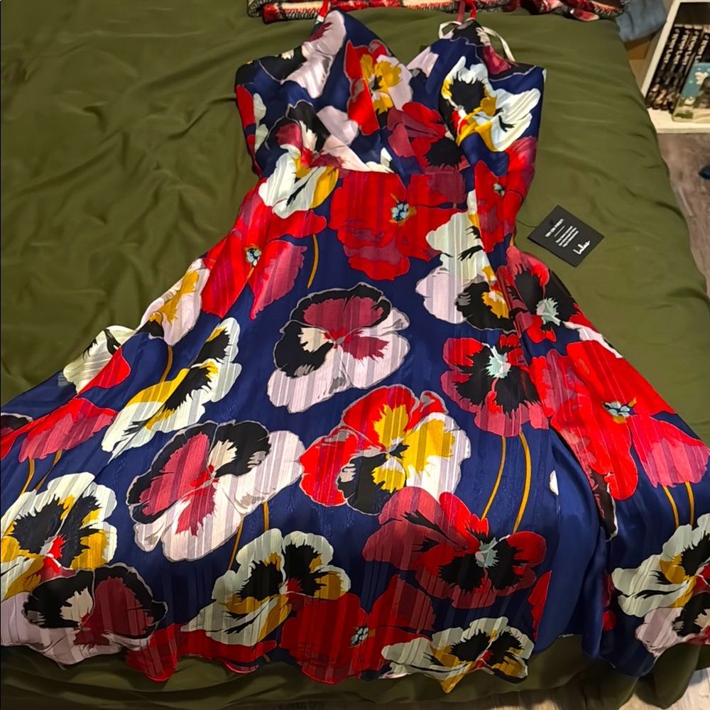Lulu's Red and Blue Asymmetrical Sundress V-neck